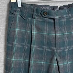 Murano Pants 34x30 Alex Fit Green Plaid Modern Comfort Pleated Dress Trousers